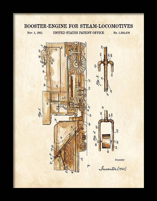 Booster Engine For Steam Locomotives Watercolor Patent Us1395476