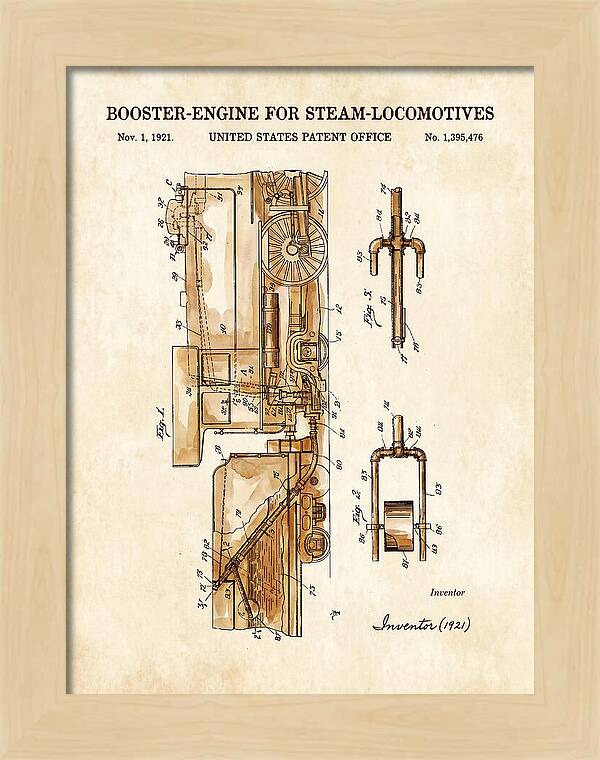 Booster Engine For Steam Locomotives Watercolor Patent Us1395476