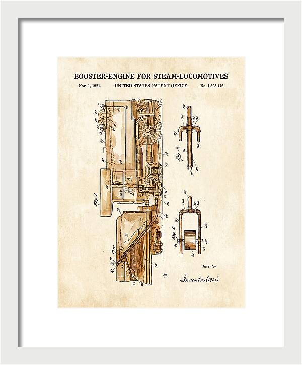 Booster Engine For Steam Locomotives Watercolor Patent Us1395476
