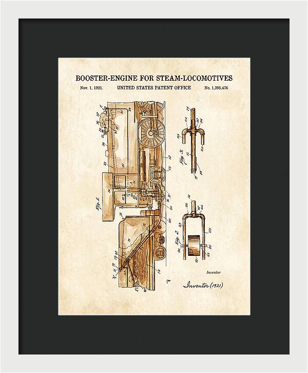 Booster Engine For Steam Locomotives Watercolor Patent Us1395476