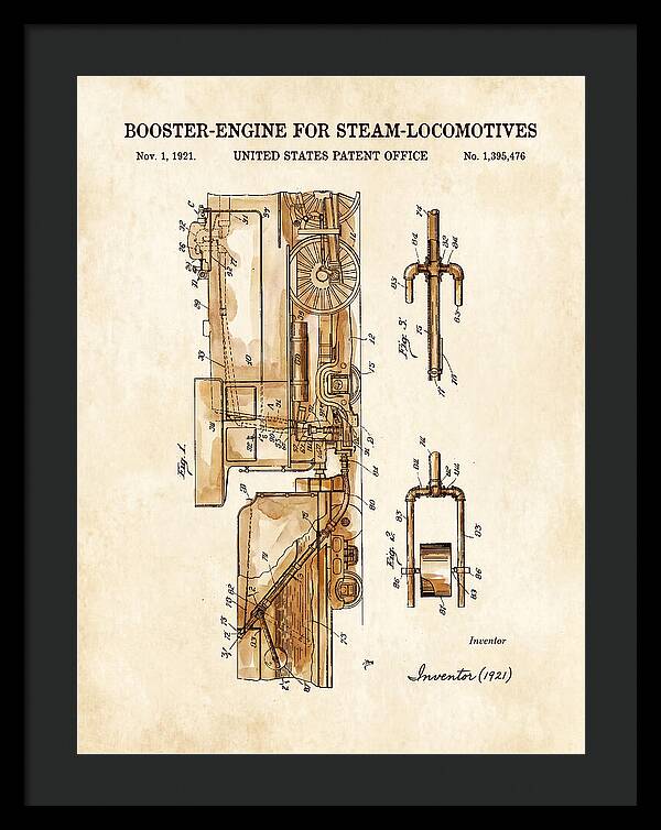 Booster Engine For Steam Locomotives Watercolor Patent Us1395476