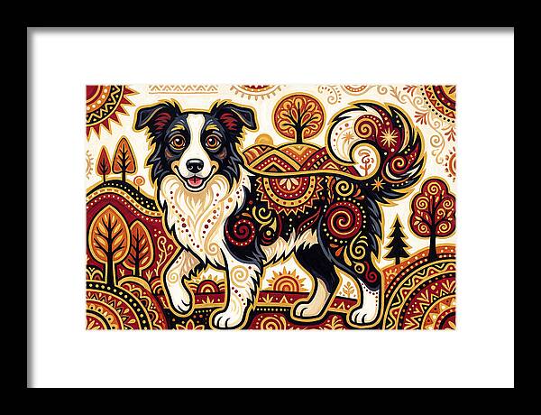 Border Collie In Folk Art Style