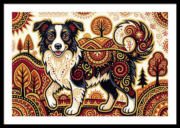 Border Collie In Folk Art Style