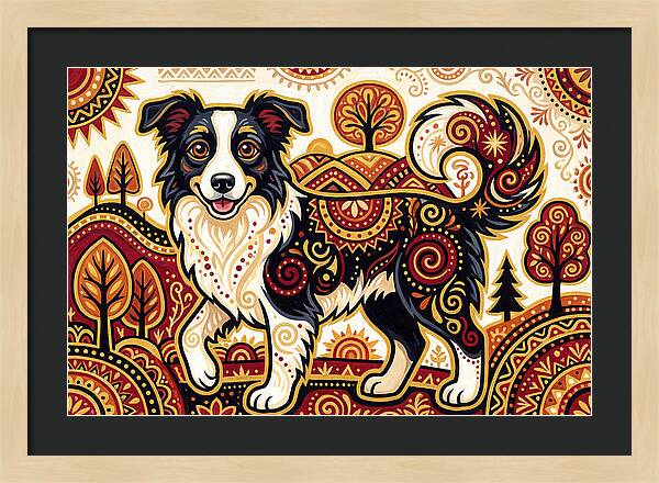 Border Collie In Folk Art Style