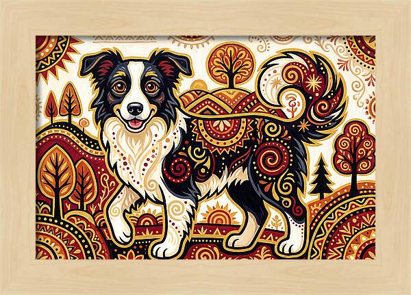 Border Collie In Folk Art Style