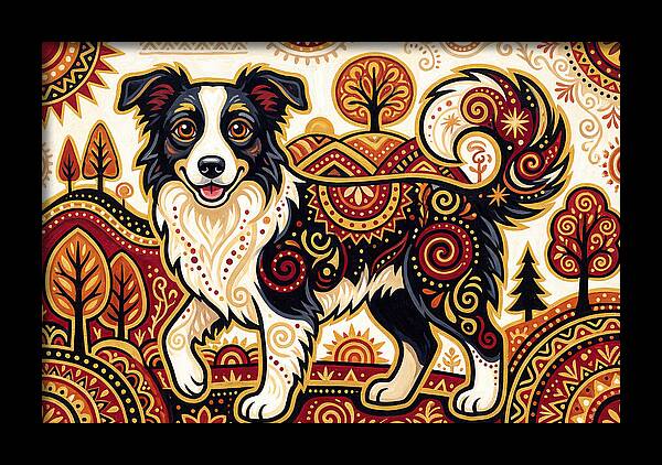 Border Collie In Folk Art Style
