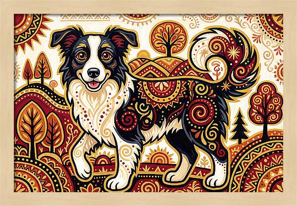 Border Collie In Folk Art Style