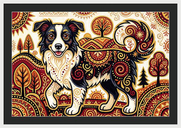 Border Collie In Folk Art Style