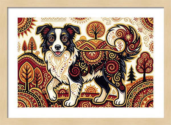 Border Collie In Folk Art Style