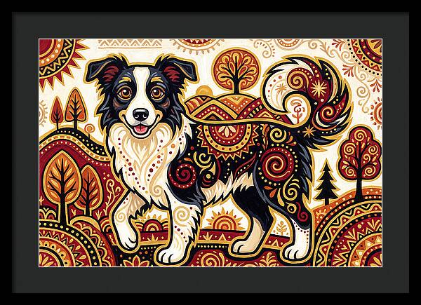 Border Collie In Folk Art Style