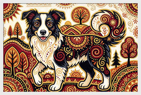 Border Collie In Folk Art Style
