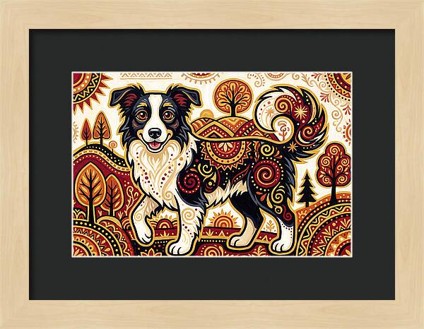 Border Collie In Folk Art Style