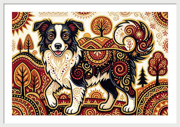 Border Collie In Folk Art Style