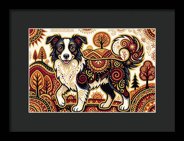 Border Collie In Folk Art Style