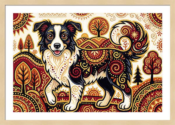 Border Collie In Folk Art Style