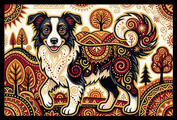 Border Collie In Folk Art Style