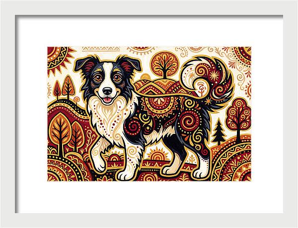 Border Collie In Folk Art Style