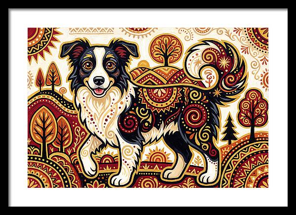 Border Collie In Folk Art Style