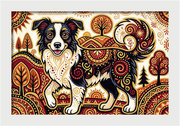 Border Collie In Folk Art Style