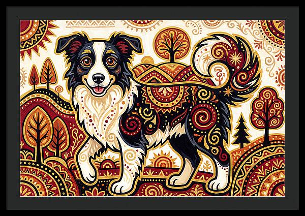 Border Collie In Folk Art Style
