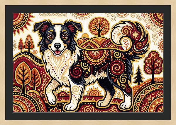 Border Collie In Folk Art Style