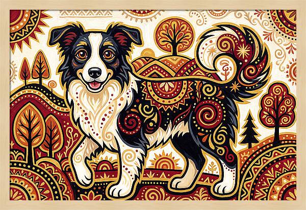 Border Collie In Folk Art Style