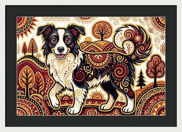 Border Collie In Folk Art Style