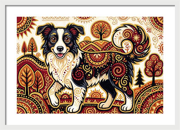 Border Collie In Folk Art Style
