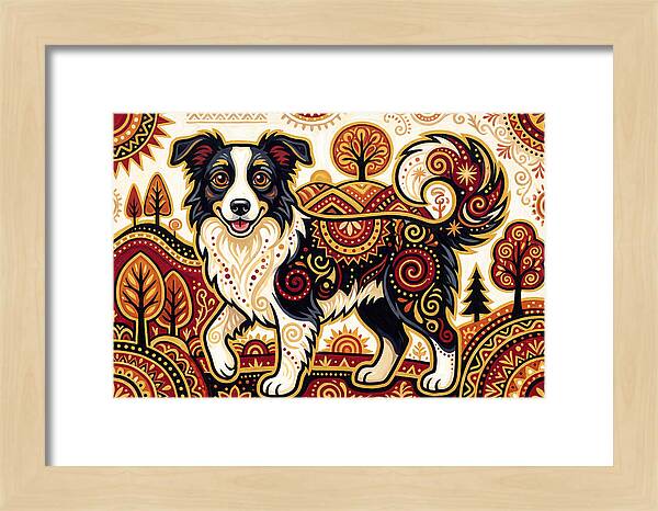 Border Collie In Folk Art Style