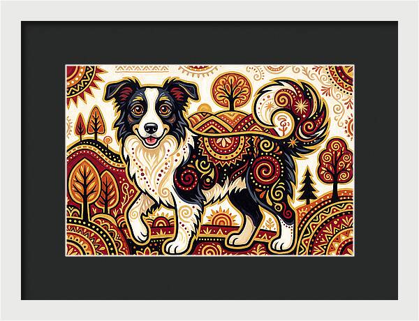 Border Collie In Folk Art Style