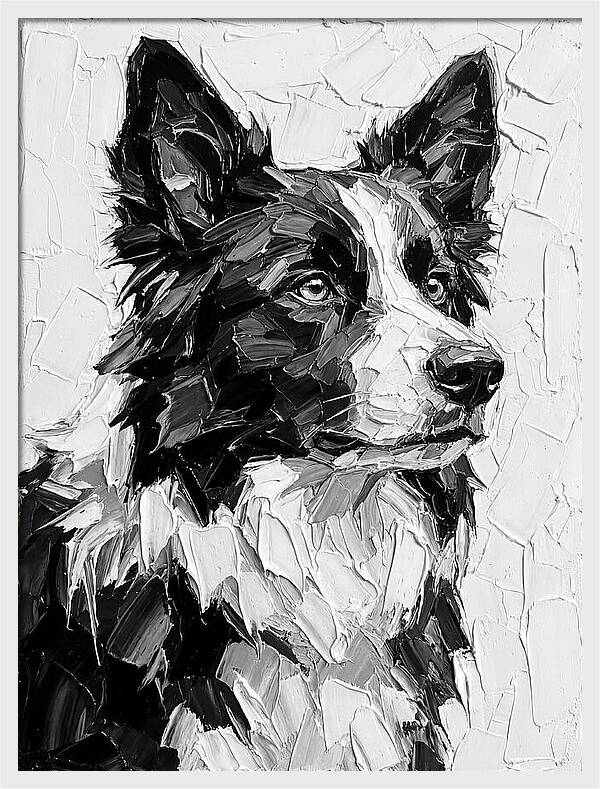 Border Collie Portrait In Monochrome
