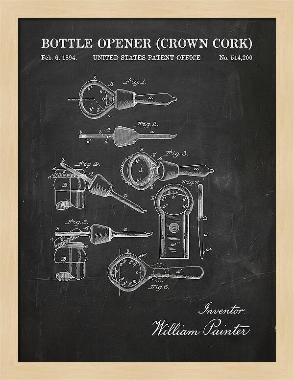 Bottle Opener Crown Cork Chalkboard Patent Us514200a