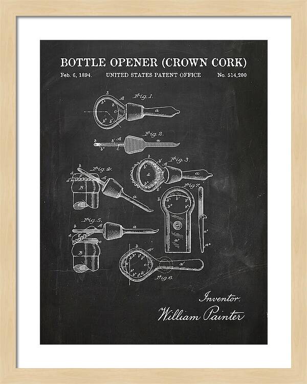 Bottle Opener Crown Cork Chalkboard Patent Us514200a