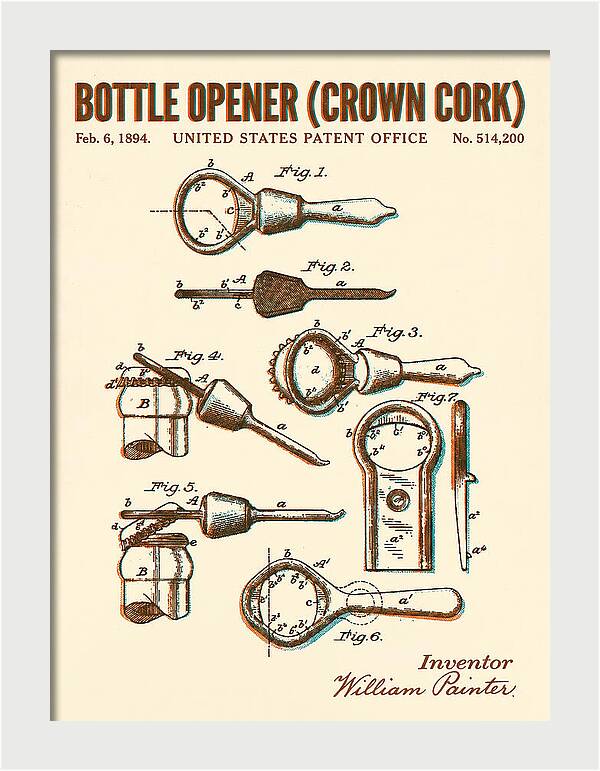Bottle Opener Crown Cork Retro Patent Us514200a