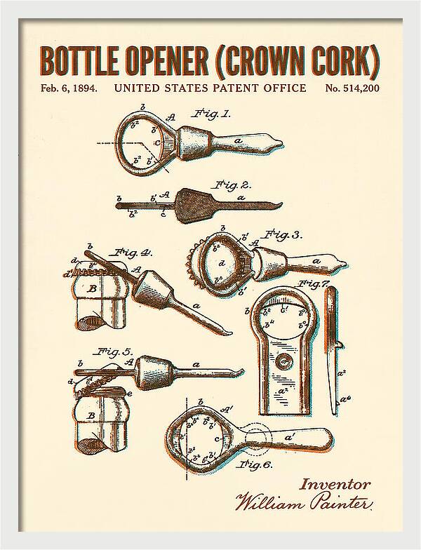 Bottle Opener Crown Cork Retro Patent Us514200a