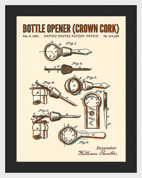 Bottle Opener Crown Cork Retro Patent Us514200a