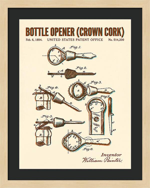Bottle Opener Crown Cork Retro Patent Us514200a