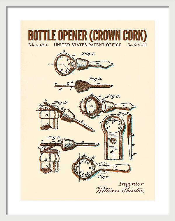 Bottle Opener Crown Cork Retro Patent Us514200a