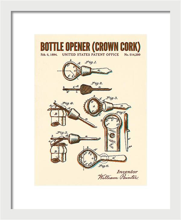Bottle Opener Crown Cork Retro Patent Us514200a