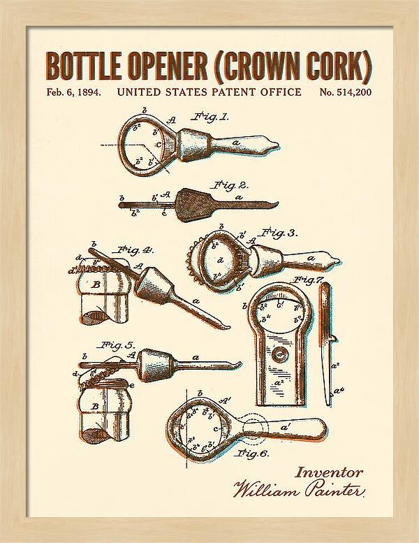 Bottle Opener Crown Cork Retro Patent Us514200a