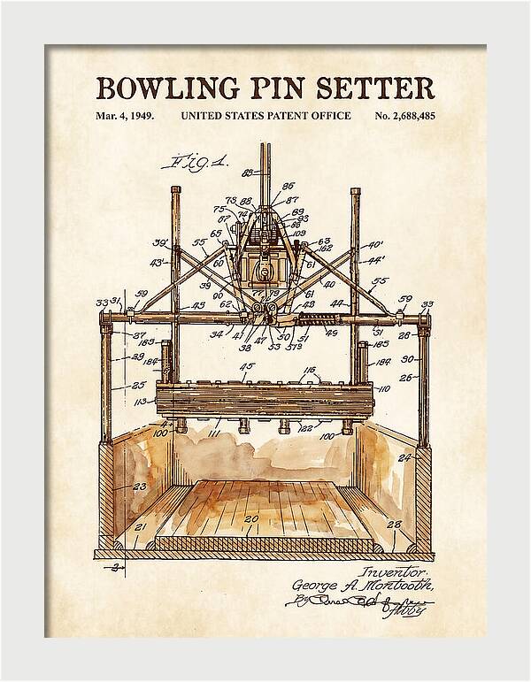 Bowling Pin Setter Watercolor Patent Us2688485a