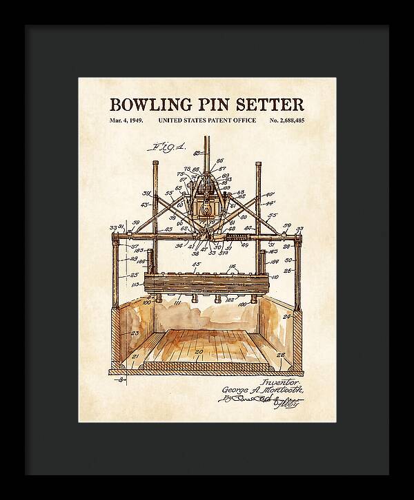 Bowling Pin Setter Watercolor Patent Us2688485a