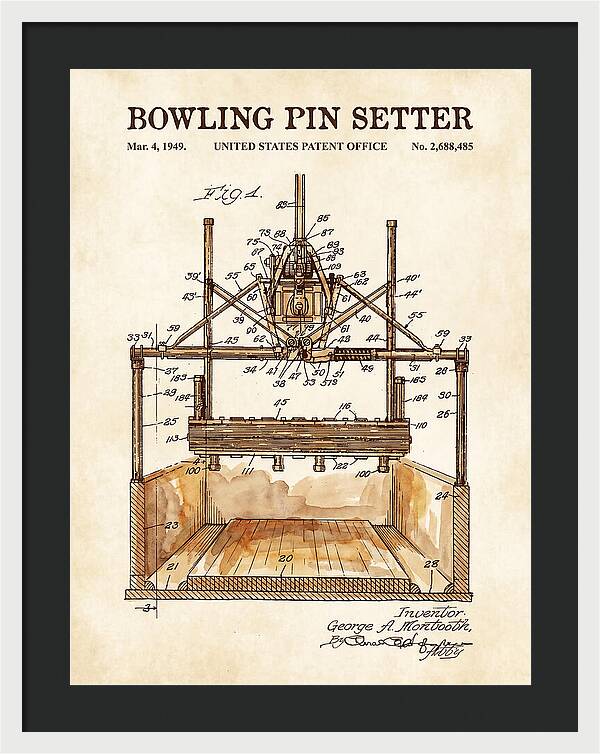 Bowling Pin Setter Watercolor Patent Us2688485a