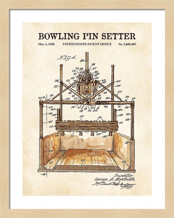 Bowling Pin Setter Watercolor Patent Us2688485a