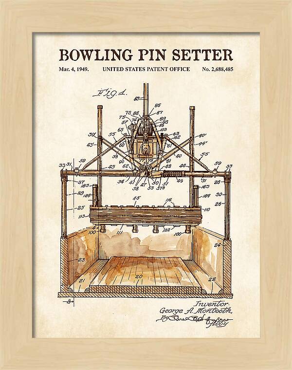 Bowling Pin Setter Watercolor Patent Us2688485a