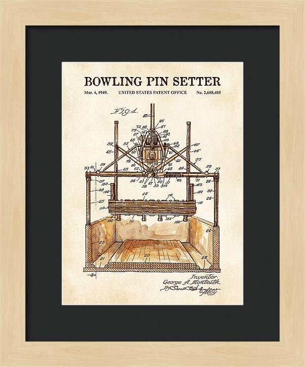 Bowling Pin Setter Watercolor Patent Us2688485a