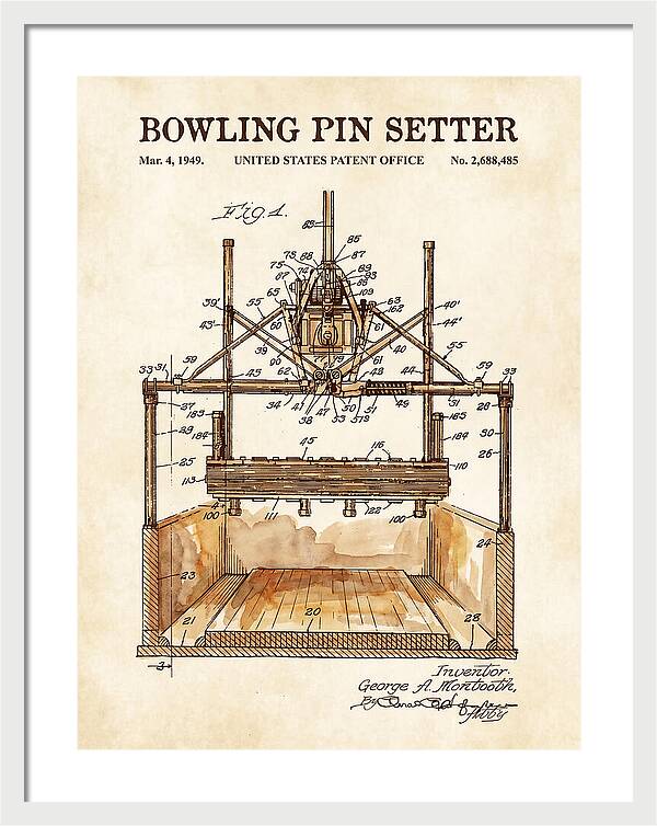 Bowling Pin Setter Watercolor Patent Us2688485a