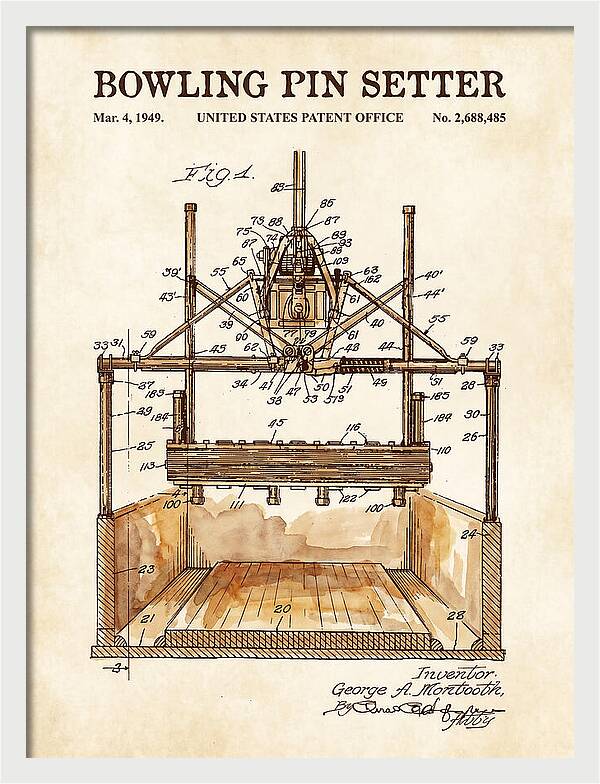 Bowling Pin Setter Watercolor Patent Us2688485a