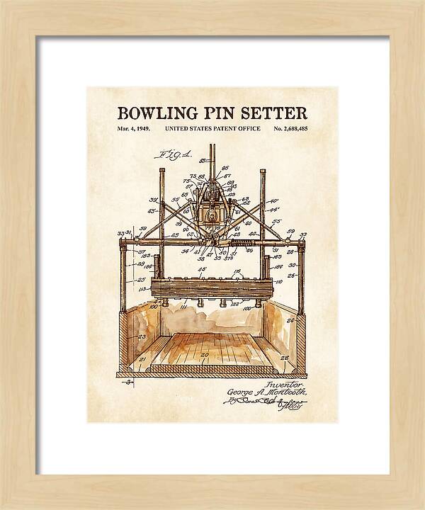 Bowling Pin Setter Watercolor Patent Us2688485a