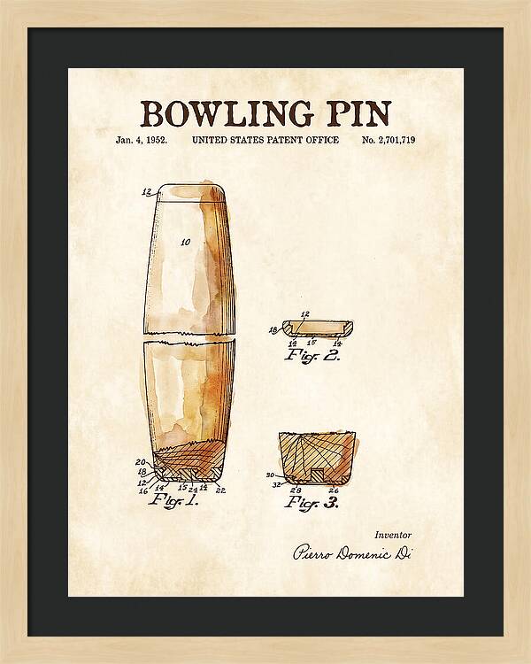 Bowling Pin Watercolor Patent Us2701719a